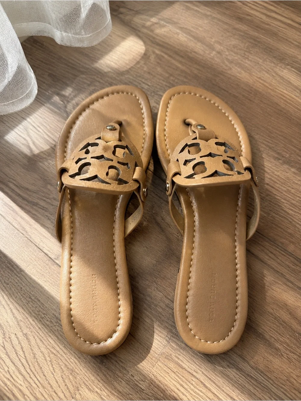 Women's Tan Leather Slide Sandals